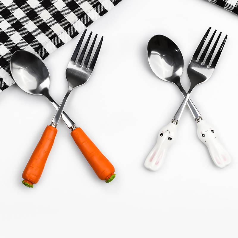 Carrot and Rabbit Shaped Stainless Steel Cutlery Set for Kids ae284f900f9d6e21ba6914: 2 Pcs/Carrot Set|2 Pcs/Rabbit Set