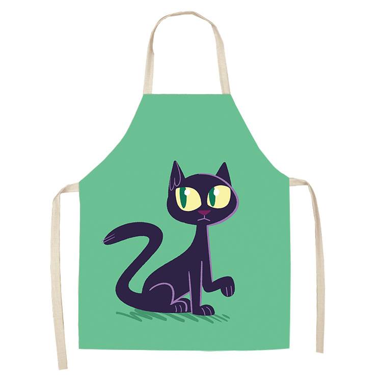 Cartoon Cat Printed Apron Cotton Linen  Anti-Dirty Waterproof Kitchen Apron 